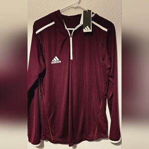 Adidas Burgundy and White Quarter-Zip Top